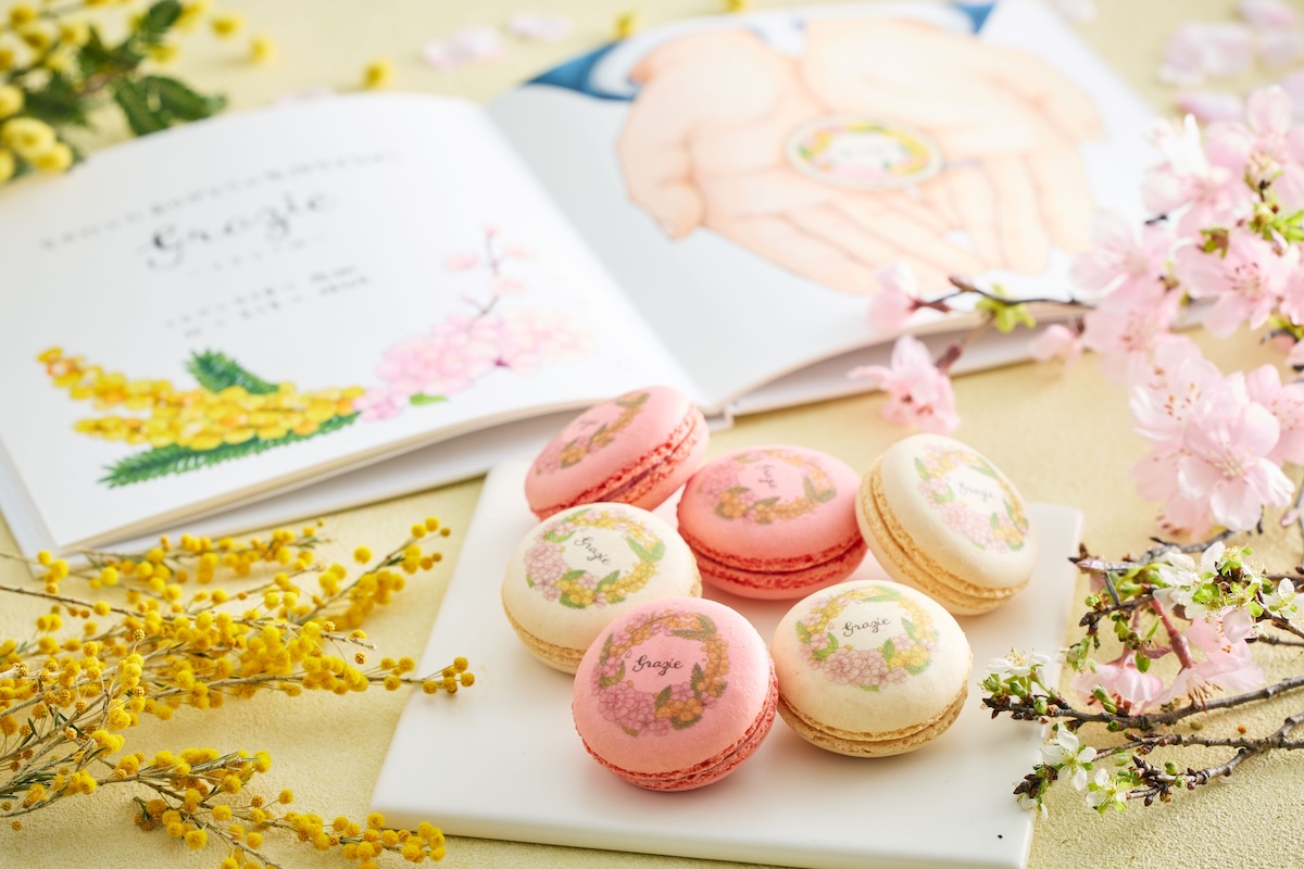 超特大60cmジモモ 特別制作 マカロンカラー 新年に贈る童話のアートピース ブールミッシュ】春の『ピースフルマカロン』は、ミモザと桜でイタリア